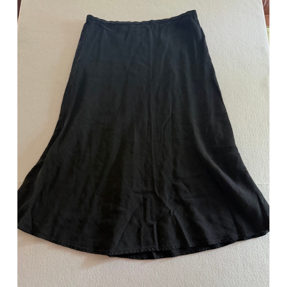 Eileen Fisher Italian Fabric Linen Blend A-Line Midi Skirt Black Women Size M